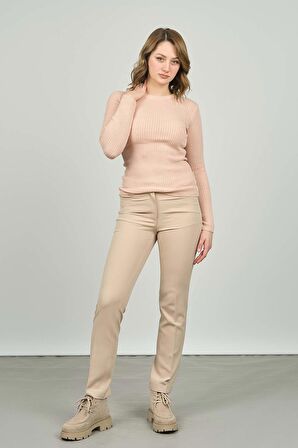 Kadın Fitilli Bisiklet Yaka Kazak 23K0290K1 Pudra