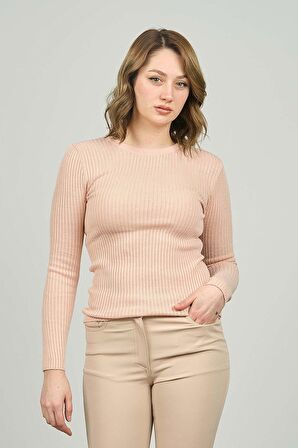 Kadın Fitilli Bisiklet Yaka Kazak 23K0290K1 Pudra