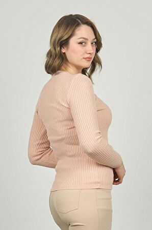 Kadın Fitilli Bisiklet Yaka Kazak 23K0290K1 Pudra
