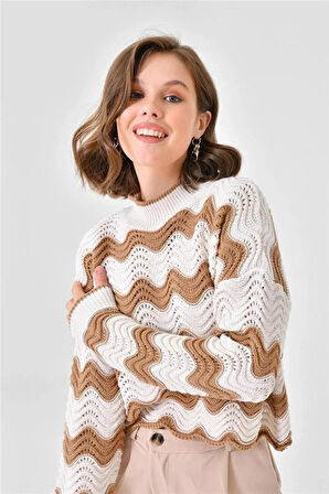 24K0377K1 Kadın Ajurlu Kazak