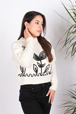 Fashion Friends 24K0031K1 Kadın Nakışlı Kazak