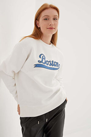 FASHION FRIENDS KADIN BİSİKLET YAKA BASKILI SWEAT 24K0843K1