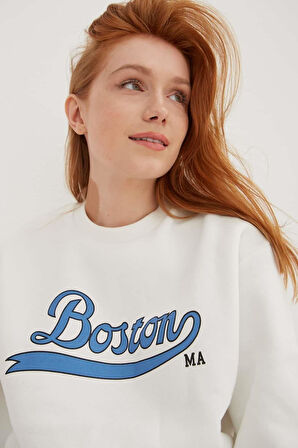 FASHION FRIENDS KADIN BİSİKLET YAKA BASKILI SWEAT 24K0843K1