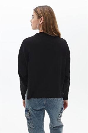 Yanı Fermuarlı Kazak Siyah