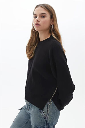 Yanı Fermuarlı Kazak Siyah