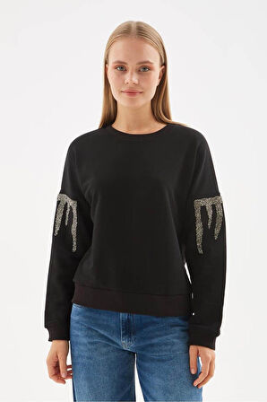 Fashion Friends 24K0101K1 Kadın Kolları Taşlı Sweat