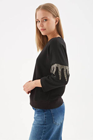 Fashion Friends 24K0101K1 Kadın Kolları Taşlı Sweat