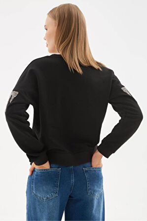 Fashion Friends 24K0101K1 Kadın Kolları Taşlı Sweat