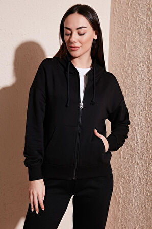 FASHION FRIENDS KADIN FERMUARLI KAPÜŞONLU SWEAT 24K0852K1