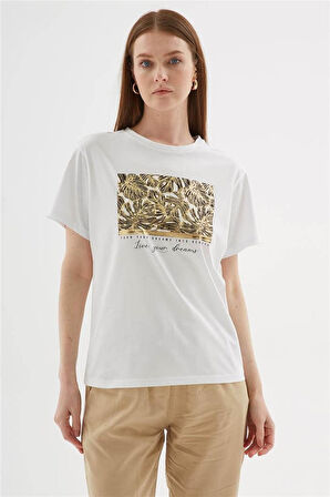 Fashion Friends 25Y0062K1 Kadın Baskılı Taşlı  Bluz