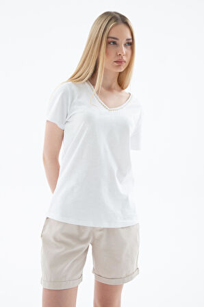 Fashion Friends 25Y0478K1 Kadın V Yaka T-Shirt