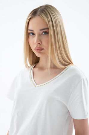 Fashion Friends 25Y0478K1 Kadın V Yaka T-Shirt