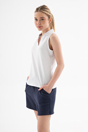 Fashion Friends 25Y0516K1 Kadın Polo V Yaka Kolsuz T-Shirt