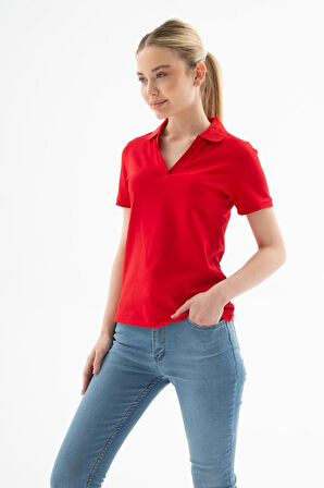 FASHION FRIENDS KADIN POLO V YAKA T-SHİRT 25Y0603K1
