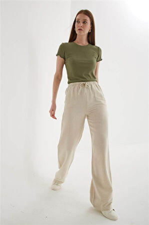 Fashion Friends Geniş Paça Kadın Keten Pantolon 25Y0249K1