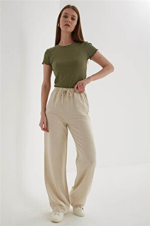 Fashion Friends Geniş Paça Kadın Keten Pantolon 25Y0249K1