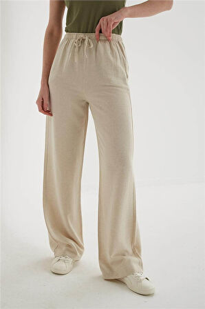Fashion Friends Geniş Paça Kadın Keten Pantolon 25Y0249K1