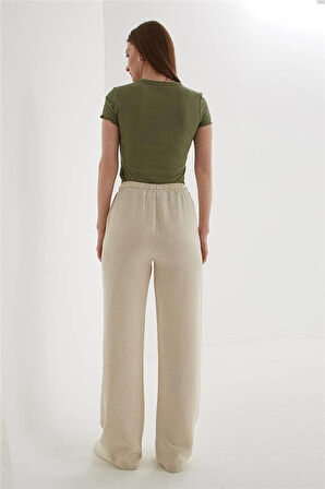 Fashion Friends Geniş Paça Kadın Keten Pantolon 25Y0249K1