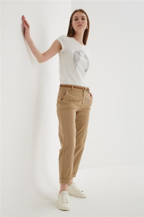 FASHION FRIENDS KADIN ZIMBA DETAYLI BASKILI T-SHİRT 25Y0560K1