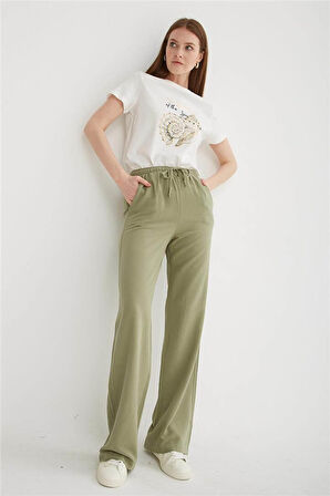 Fashion Friends Geniş Paça Kadın Keten Pantolon 25Y0249K1