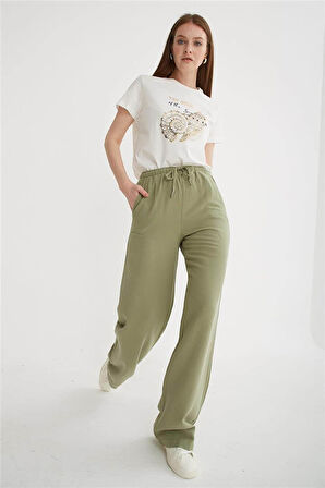 Fashion Friends Geniş Paça Kadın Keten Pantolon 25Y0249K1