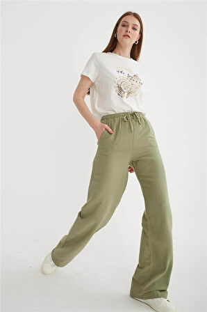 Fashion Friends Geniş Paça Kadın Keten Pantolon 25Y0249K1