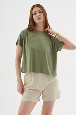 FASHION FRIENDS KADIN DÖKÜMLÜ CROP BLUZ 25Y0512K1