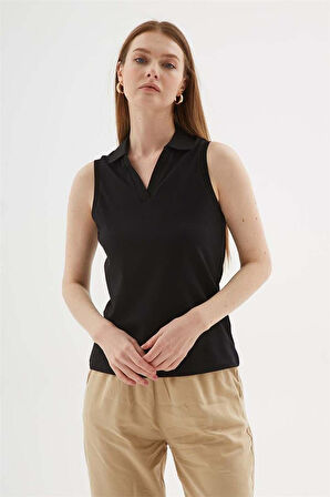 FASHION FRIENDS KADIN POLO V YAKA KOLSUZ T-SHİRT 25Y0516K1