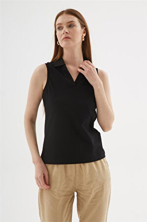FASHION FRIENDS KADIN POLO V YAKA KOLSUZ T-SHİRT 25Y0516K1