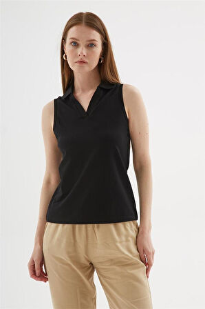 FASHION FRIENDS KADIN POLO V YAKA KOLSUZ T-SHİRT 25Y0516K1