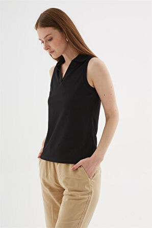 FASHION FRIENDS KADIN POLO V YAKA KOLSUZ T-SHİRT 25Y0516K1