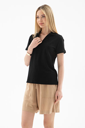 Fashion Friends 25Y0603K1 Kadın Polo V Yaka T-Shirt