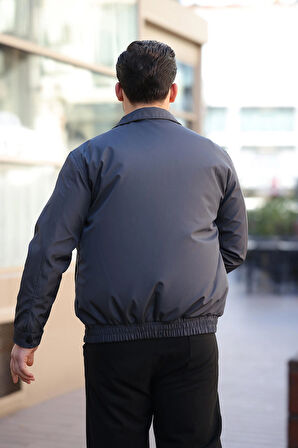Erkek Gri Su ve Rüzgar Geçirmez Oversize Rahat Kesim Bel Lastikli Astarlı Mevsimlik Mont