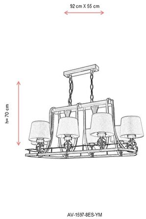 AVONNI AV-1597-8ES-YM Eskitme Kaplama Modern Avize E27 Metal Cam Kumaş 92x55cm