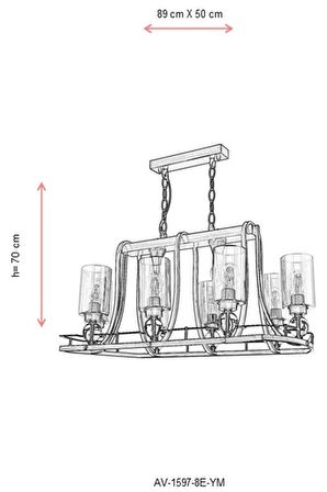 AVONNI AV-1597-8E-YM Eskitme Kaplama Modern Avize E27 Metal Cam 89x50cm