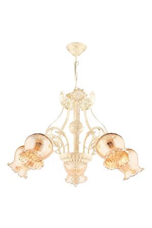 AVONNI AV-65114-5SA Krem Ferforje Boyalı Klasik Avize E27 Metal Cam 68cm