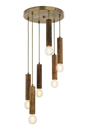 AVONNI AV-1651-6ET Eskitme Kaplama Modern Avize E27 Ahşap 40cm
