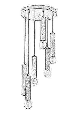 AVONNI AV-1651-6ET Eskitme Kaplama Modern Avize E27 Ahşap 40cm
