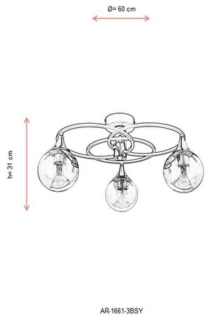 AVONNI AR-1661-3BSY Siyah Boyalı Modern Avize E27 Metal Cam 60cm