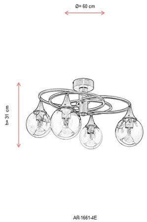 AVONNI AR-1661-4E Eskitme Kaplama Modern Avize E27 Metal Cam 60cm