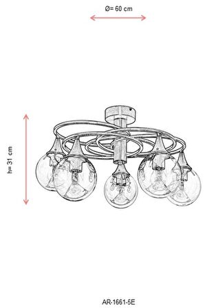 AVONNI AR-1661-5E Eskitme Kaplama Modern Avize E27 Metal Cam 60cm