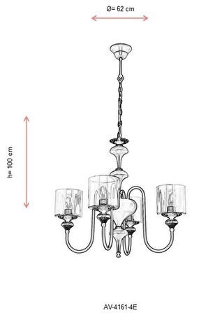 AVONNI AV-4161-4E Eskitme Kaplama Modern Avize E27 Metal Cam 62cm