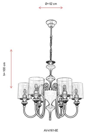 AVONNI AV-4161-6E Eskitme Kaplama Modern Avize E27 Metal Cam 62cm