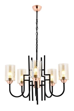 AVONNI AV-4163-5BSY Siyah Boyalı Modern Avize E27 Metal Cam 62cm