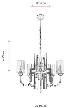 AVONNI AV-4163-5E Eskitme Kaplama Modern Avize E27 Metal Cam 62cm
