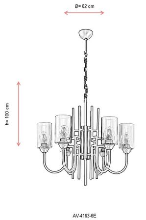 AVONNI AV-4163-6E Eskitme Kaplama Modern Avize E27 Metal Cam 62cm