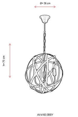 AVONNI AV-4183-3BSY Siyah Boyalı Modern Avize E14 Metal 36cm