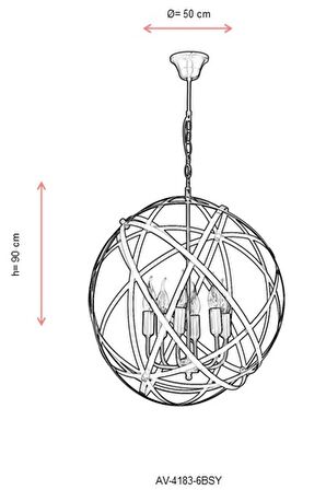 AVONNI AV-4183-6BSY Siyah Boyalı Modern Avize E14 Metal 50cm