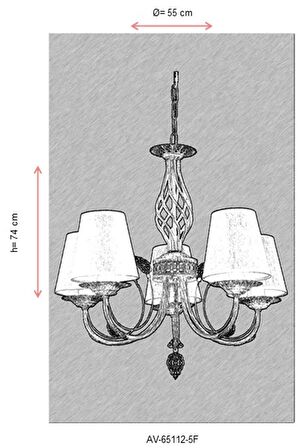 AVONNI AV-65112-5F Ferforje Boyalı Klasik Avize E14 Metal 55cm