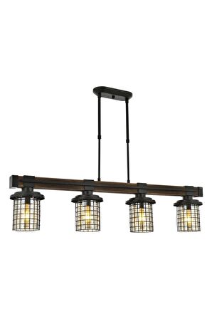 AVONNI AV-60002-4EY Eskitme Kaplama Modern Avize E27 Metal Ahşap Cam 95x15cm
